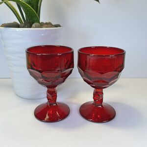 2-‎ Vintage Viking Glass Georgian Ruby Red 4.25” Cordial Drinking Glass Goblet